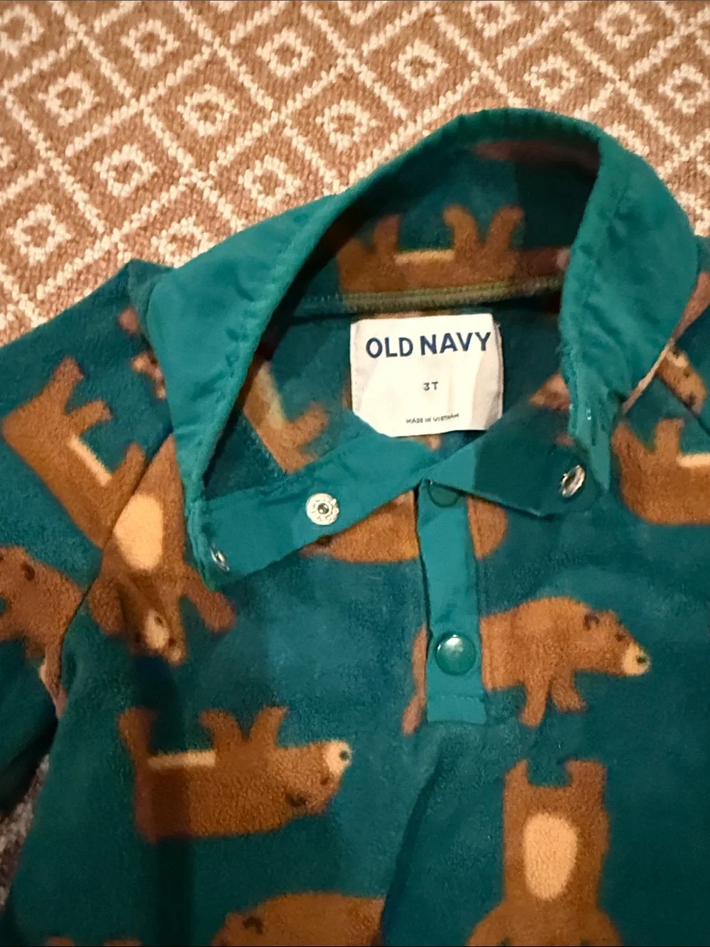 Old Navy Kids Bear-Print Fleece Pullover - Teal & Brown Size 3T